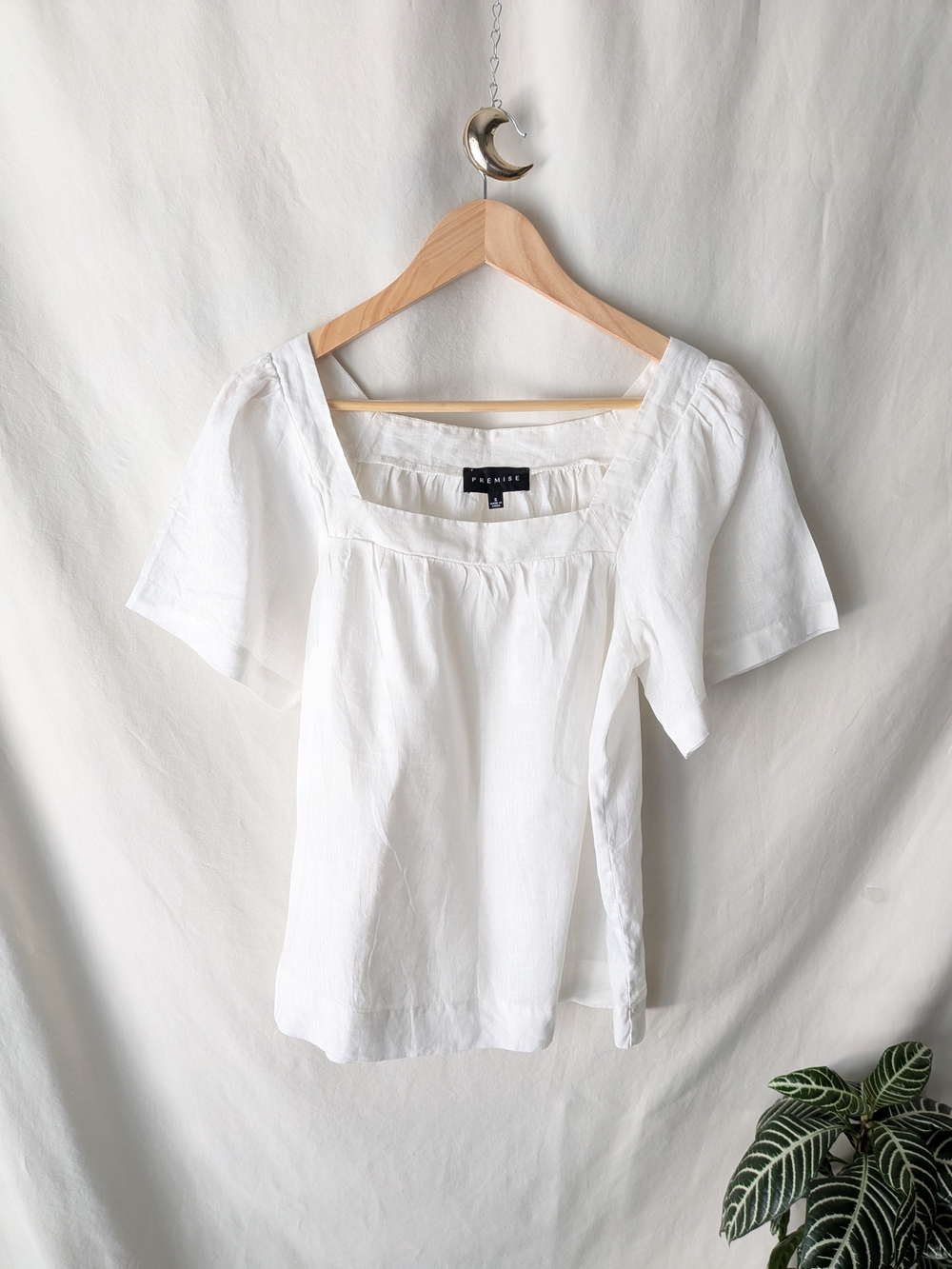 Premise White Square-Neck Linen Top